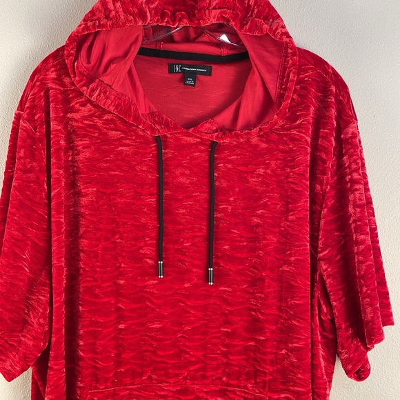 INC International Concepts Unisex Crushed Red Velvet Hooded Shirt Sweatshirt XXL - Picture 2 of 12